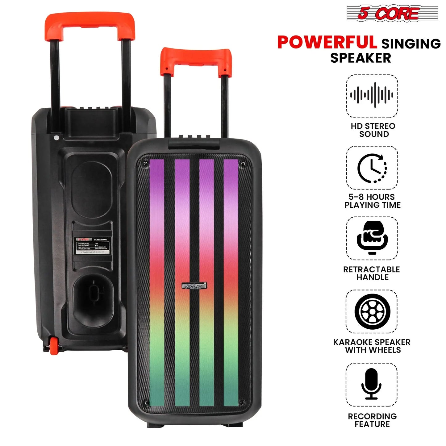 5Core Bluetooth Party Speaker 10 inch PA RGB Partybox Karaoke Machine + 2 Wireless Mic - Epic Deals USA