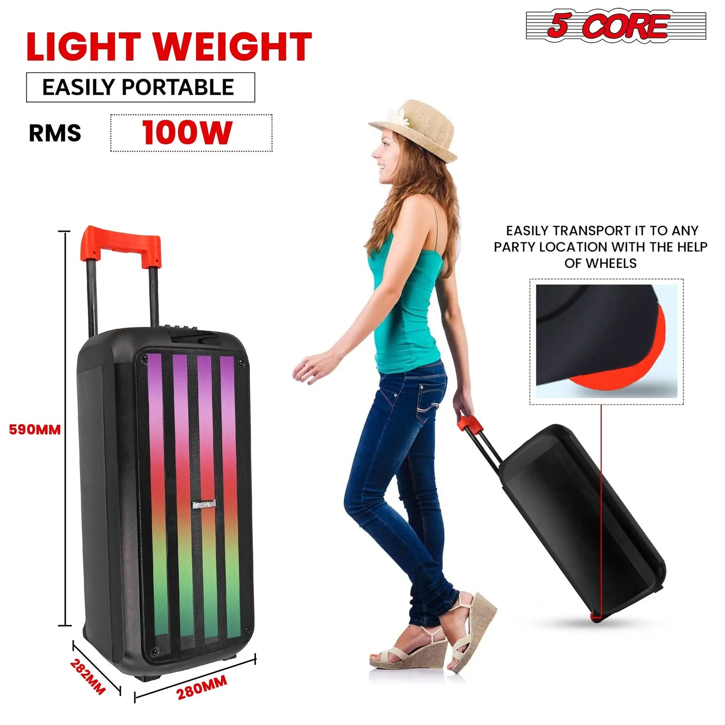 5Core Bluetooth Party Speaker 10 inch PA RGB Partybox Karaoke Machine + 2 Wireless Mic - Epic Deals USA