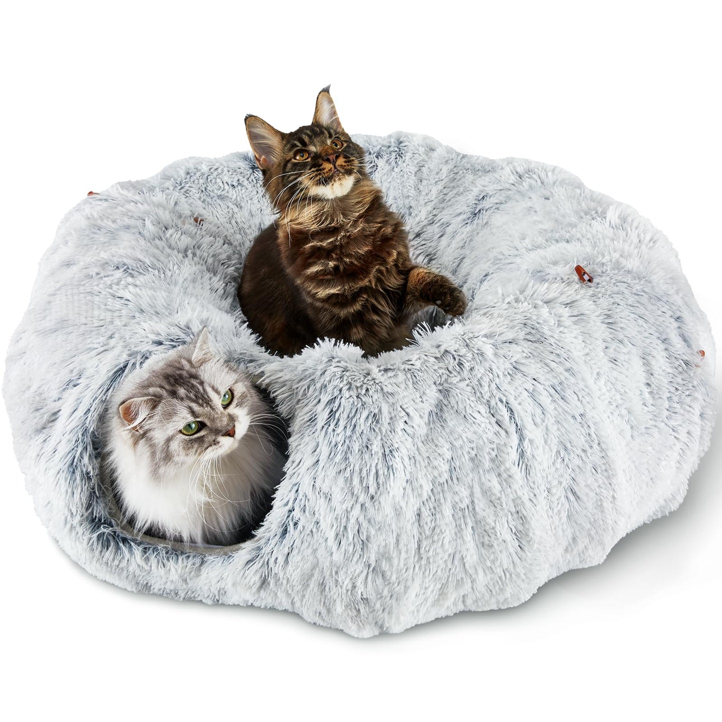 Bininl Cat Tunnel Bed for Indoor Cats Peekaboo Cat Cave Donut Tunnel for Cat with Washable Circle Cushion Interior Cat Play Tunnel (34 Inch Grey) - Epic Deals USA