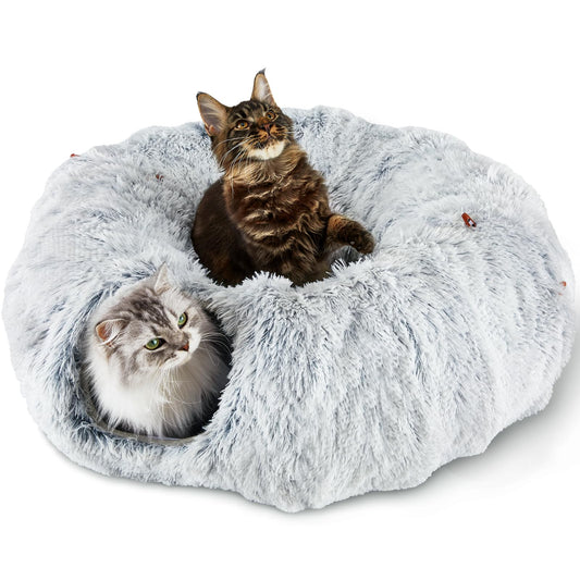Bininl Cat Tunnel Bed for Indoor Cats Peekaboo Cat Cave Donut Tunnel for Cat with Washable Circle Cushion Interior Cat Play Tunnel (34 Inch Grey) - Epic Deals USA