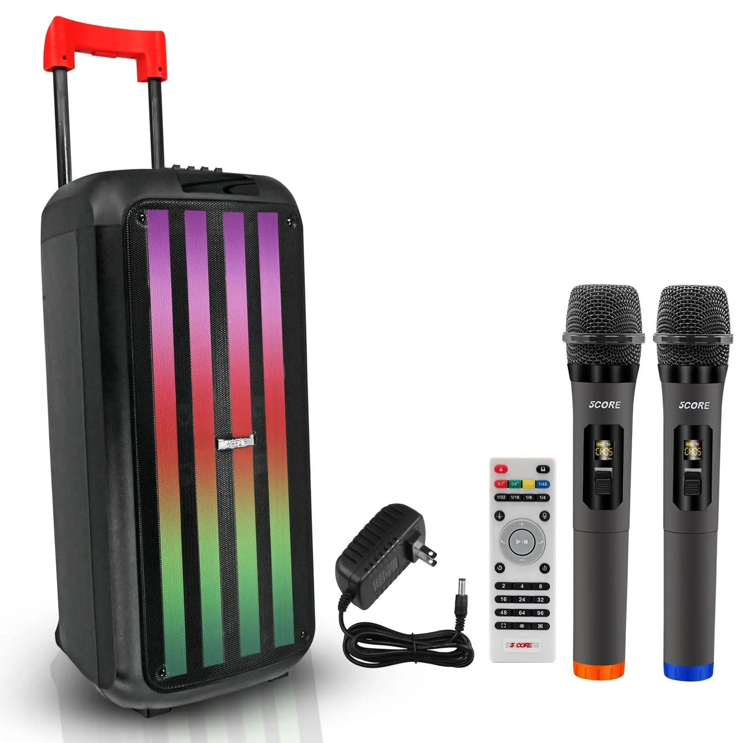 5Core Bluetooth Party Speaker 10 inch PA RGB Partybox Karaoke Machine + 2 Wireless Mic - Epic Deals USA