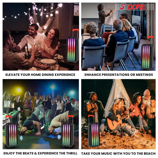 5Core Bluetooth Party Speaker 10 inch PA RGB Partybox Karaoke Machine + 2 Wireless Mic - Epic Deals USA