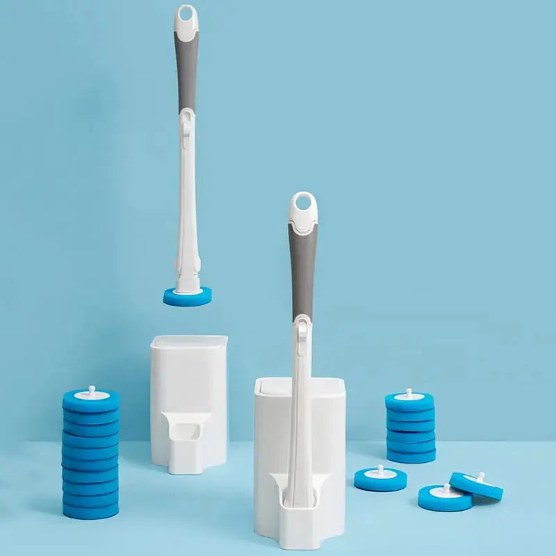 Disposable toilet brush with replaceable brush head and ergonomic handle for hygienic bathroom cleaning