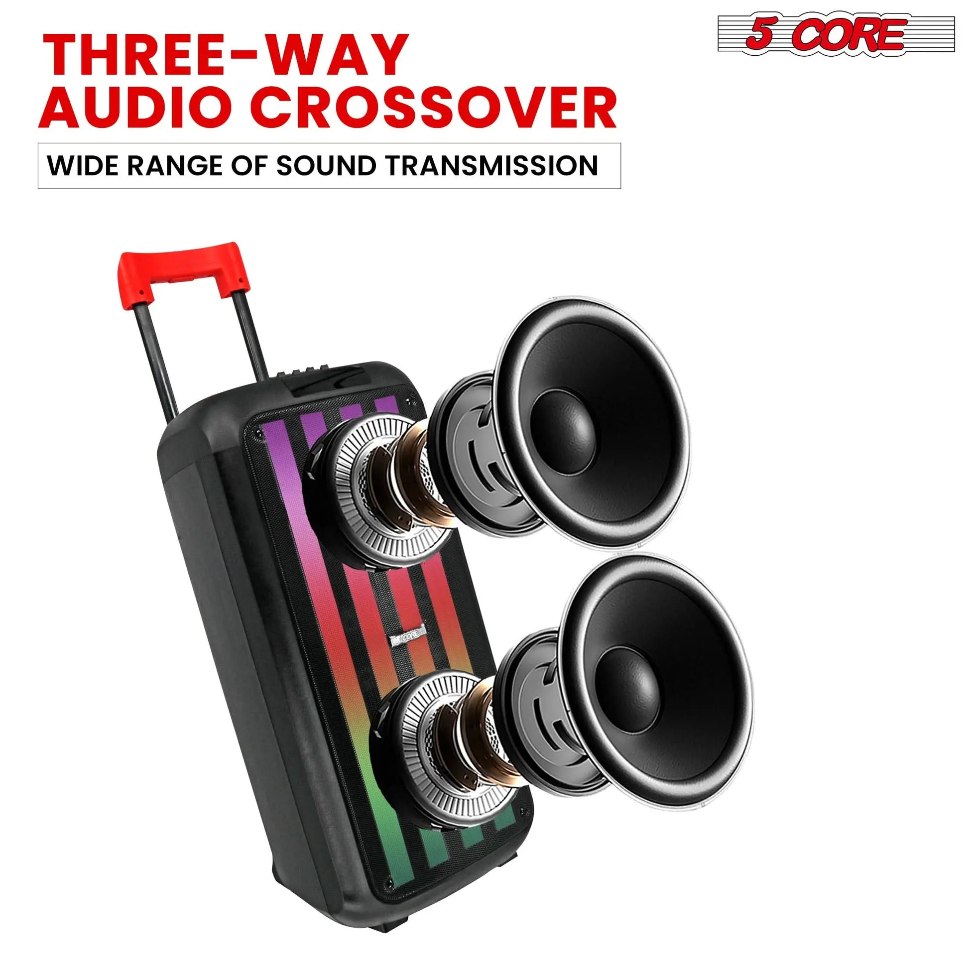 5Core Bluetooth Party Speaker 10 inch PA RGB Partybox Karaoke Machine + 2 Wireless Mic - Epic Deals USA