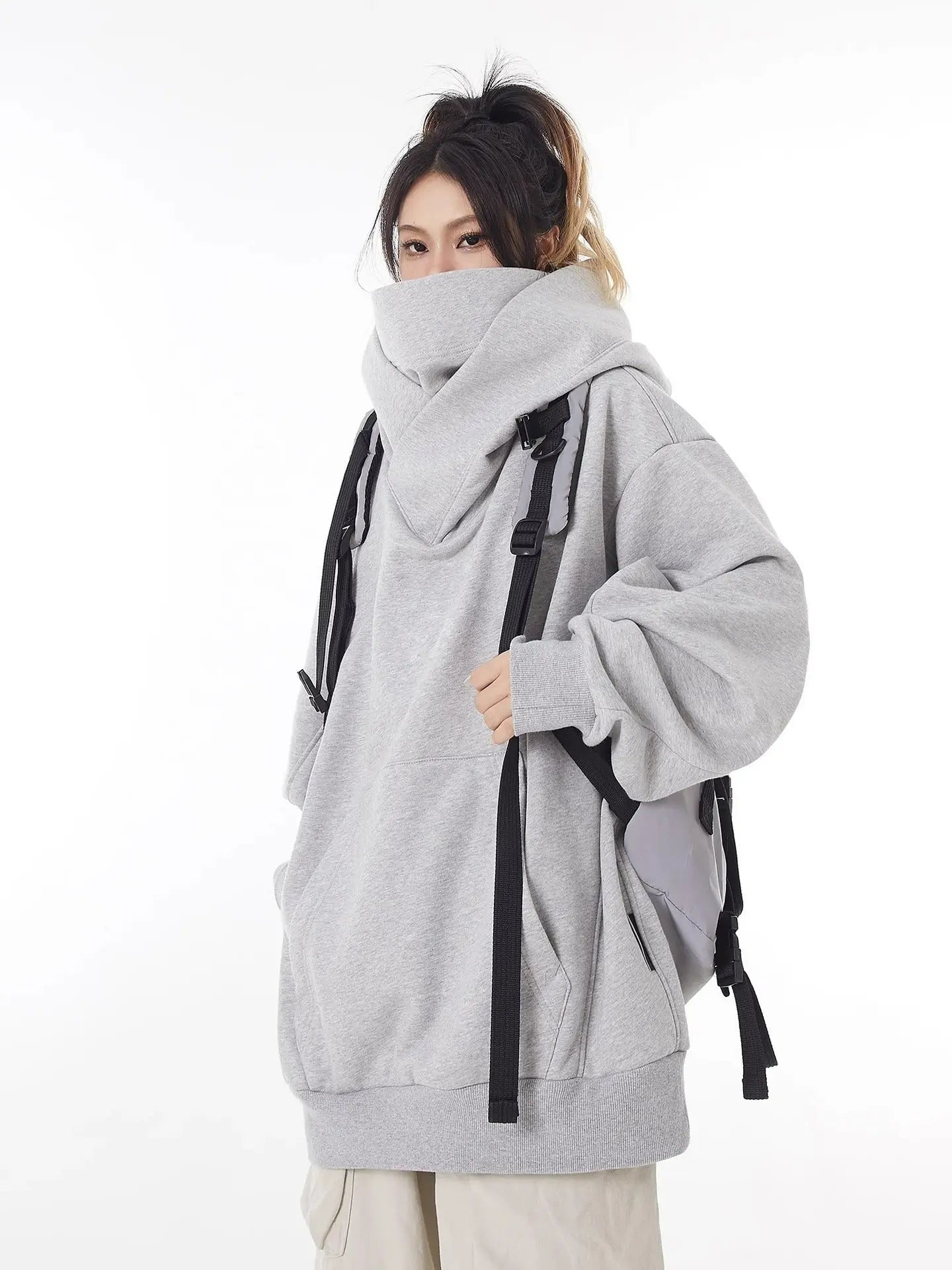 Loose High Collar Fleece Lined Hoodie - Epic Deals USA