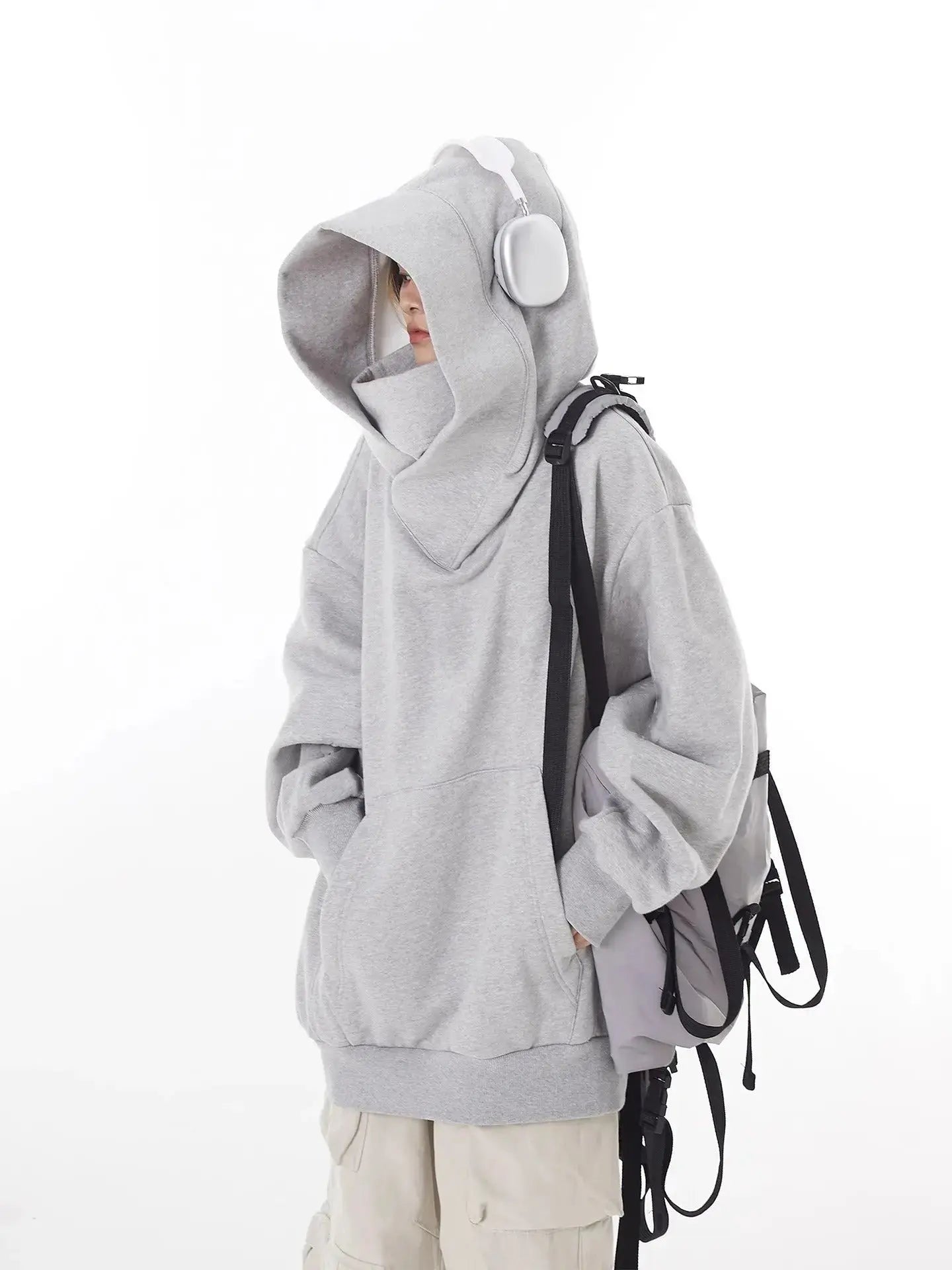 Loose high collar fleece-lined hoodie for cooler seasons in multiple colors and sizes