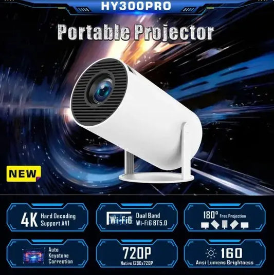 HY300 Pro Projector compact HD home theater with built-in speaker and versatile connectivity
