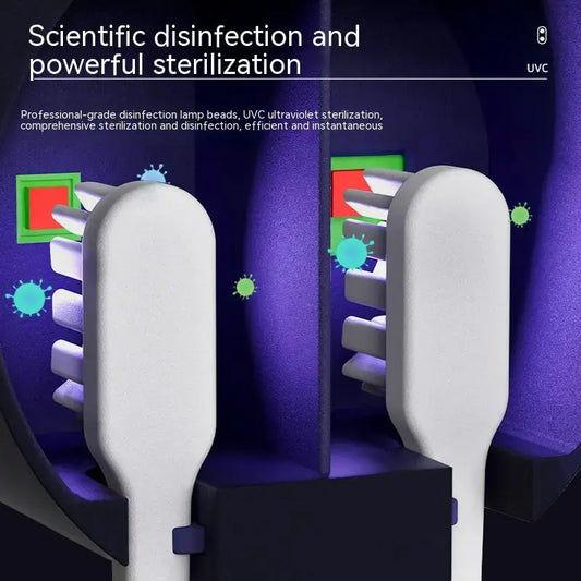 UV toothbrush sanitizer with advanced UV light eliminating 99.9% bacteria, multi-toothbrush holder, and toothpaste storage in a compact design