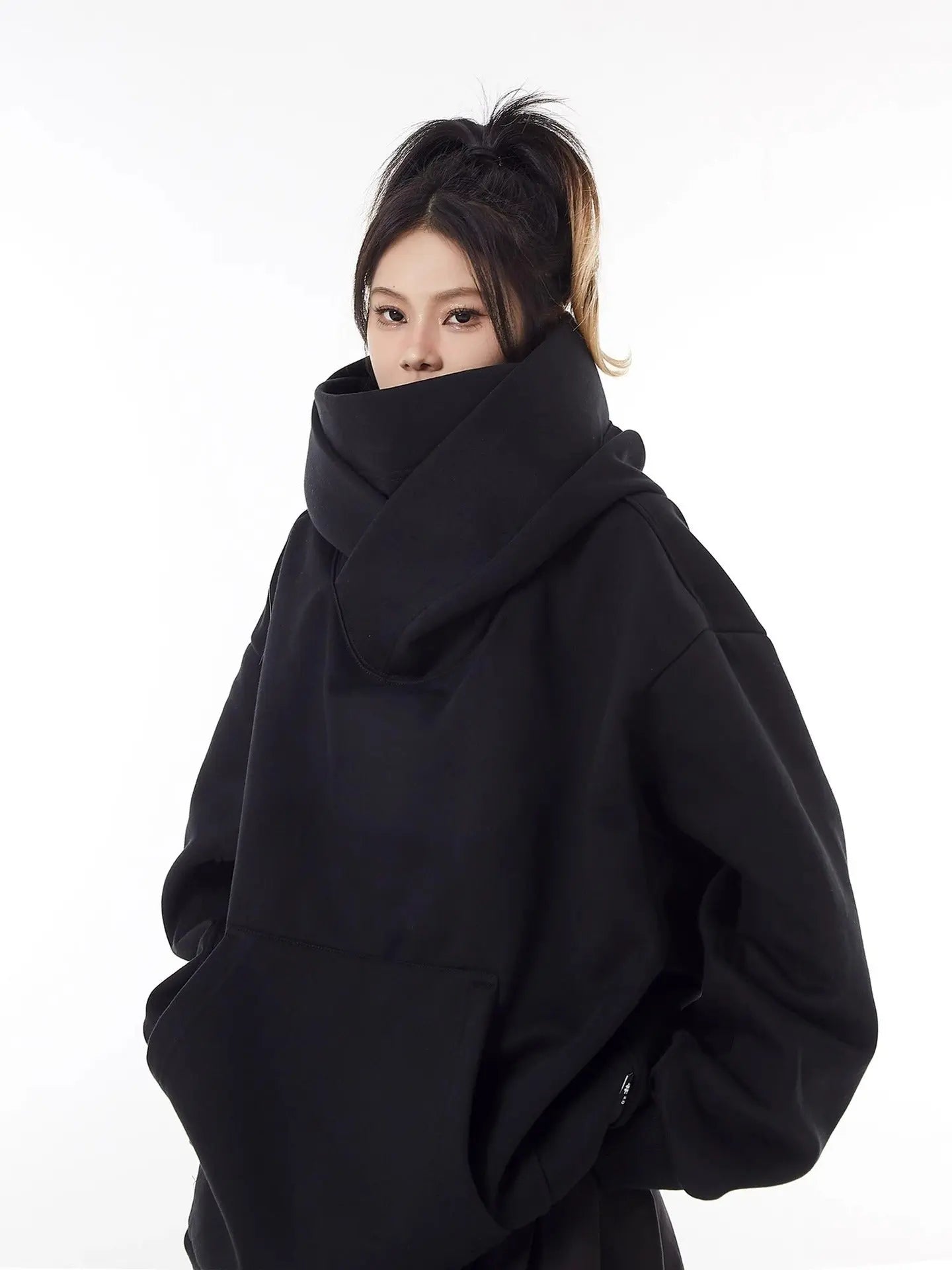 Loose High Collar Fleece Lined Hoodie - Epic Deals USA