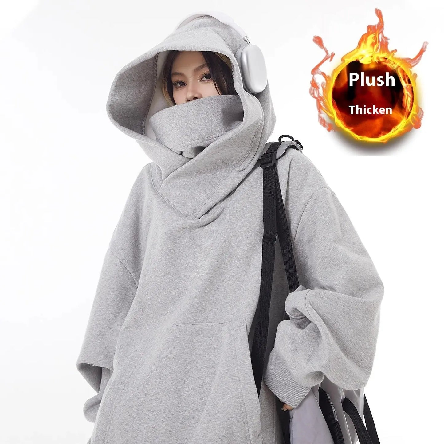 Loose High Collar Fleece Lined Hoodie - Epic Deals USA