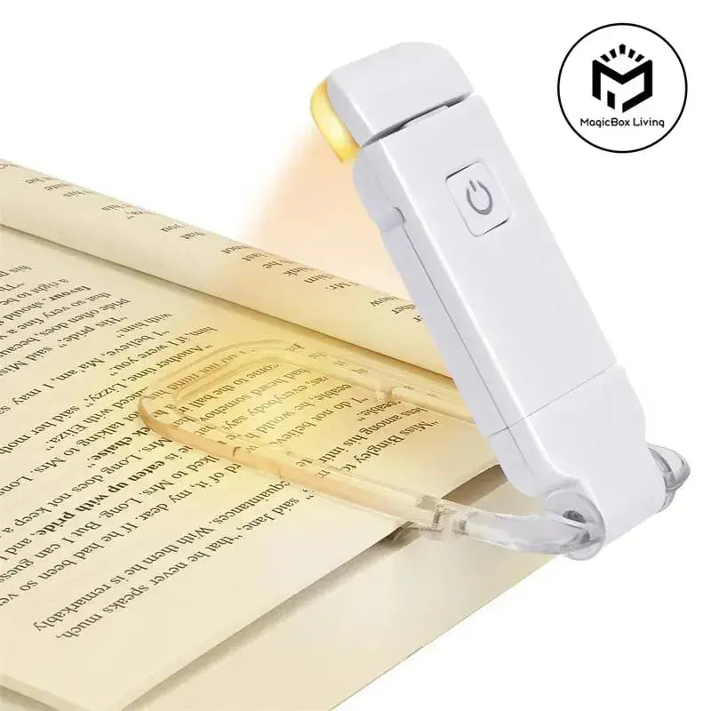 Compact LED USB rechargeable book light with clip-on design and adjustable brightness for eye protection during reading