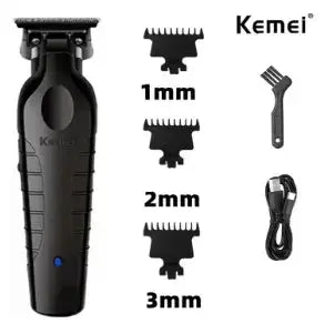Kemei Professional Hair Clipper with titanium alloy blade and sleek design in black and tan colors