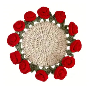 DIY crochet kit with rose flower coaster and acrylic yarn supplies