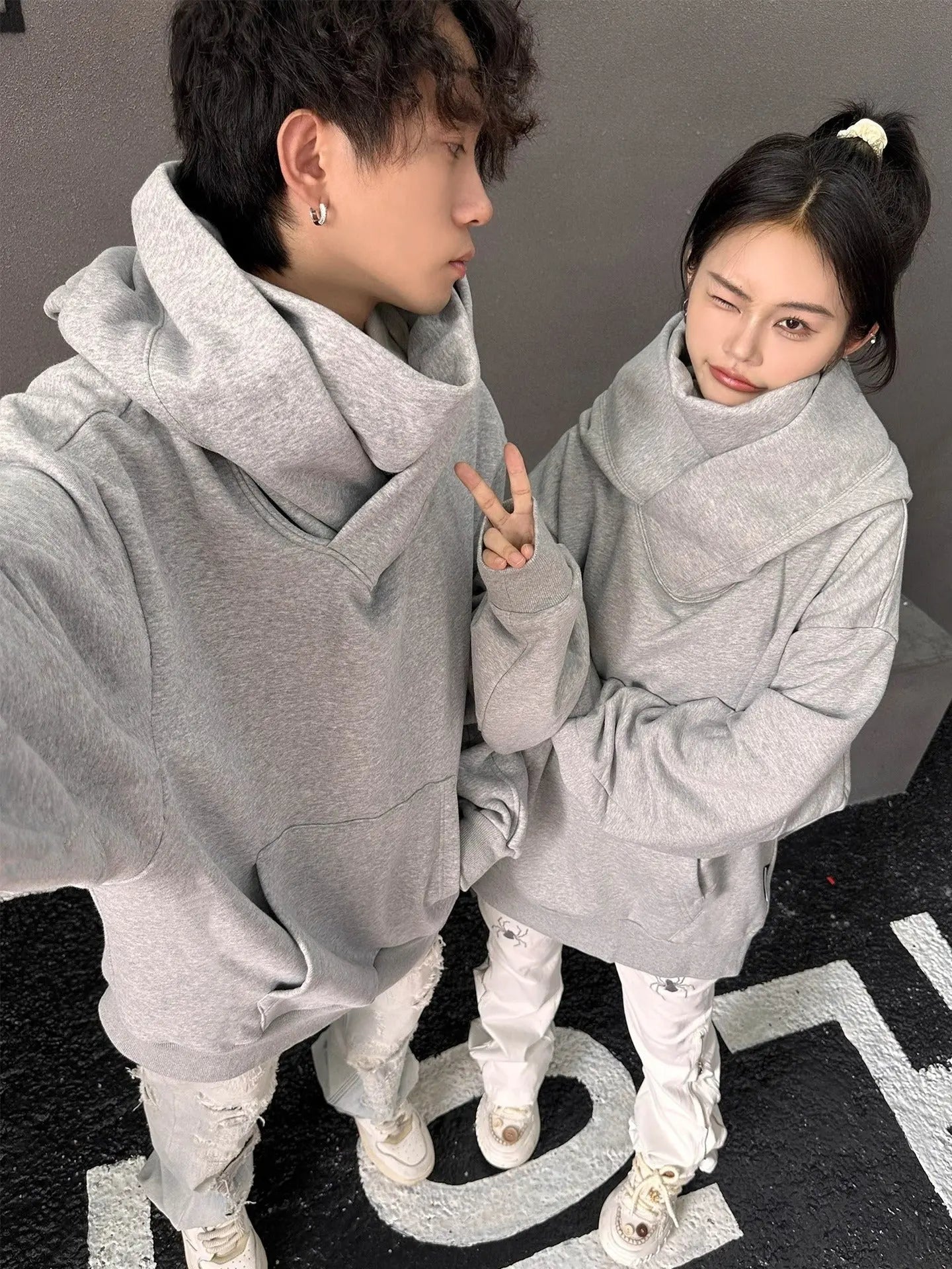 Loose High Collar Fleece Lined Hoodie - Epic Deals USA