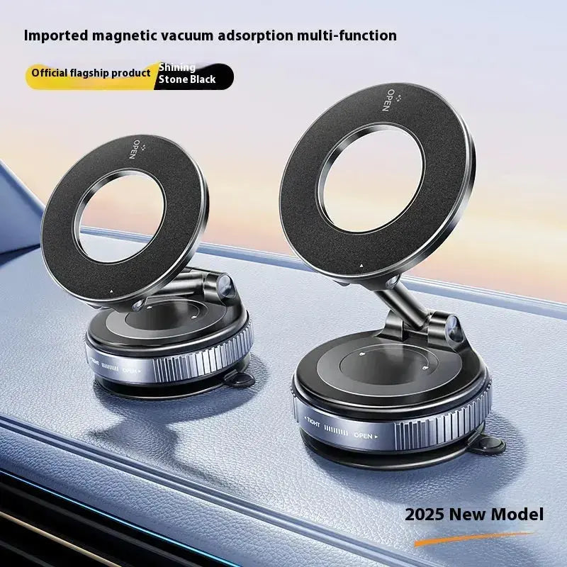 Adjustable car mount magnetic phone holder with strong hold and non-slip mat on dashboard